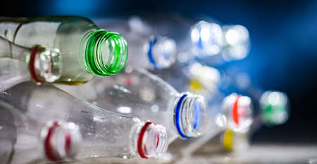 Empty carbonated drink bottles. Plastic wasteの写真素材
