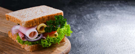 Sandwich with cheese and ham and fresh vegetablesの写真素材