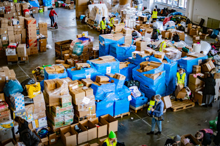 POZNAN, POL - MAR 12, 2022: Humanitarian aid for Ukraine organized by civil society in Poland after Russian invasion on Ukraine in 2022のeditorial素材