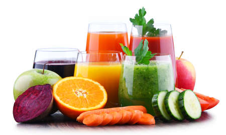 Glasses with fresh organic vegetable and fruit juices. Detox dietの写真素材