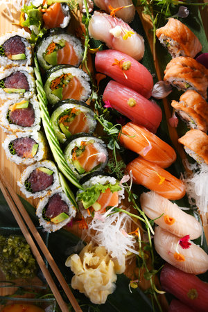 Composition with a variety of sushi rollsの写真素材