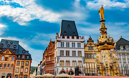 TRIER, GERMANY - AUG 4, 2022: Monumental architecture of Trier main market, in the state of...