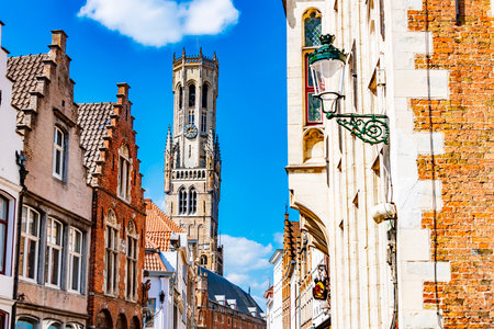 BRUGES, BELGIUM - AUG 22, 2022: Architecture of the historic city of Bruges in the Flemish Region of Belgiumのeditorial素材