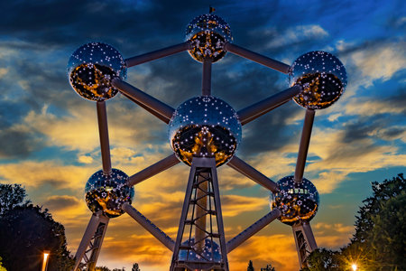 BRUSSELS, BELGIUM - AUG 20, 2022: The Atomium, the famous landmark of Brussels, Belgium, after...