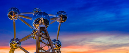 BRUSSELS, BELGIUM - AUG 20, 2022: The Atomium, the famous landmark of Brussels, Belgium, after...