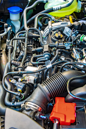 POZNAN, POLAND - SEP 2, 2022: Ford Puma 1.0 EcoBoost hybrid engineのeditorial素材