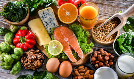 Food products recommended for osteoporosis and healthy bones.の写真素材