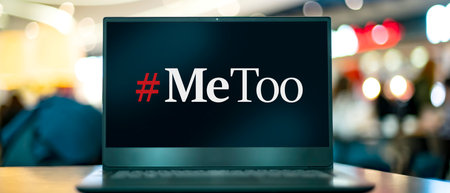 Laptop computer displaying the sign of MeToo movement.の写真素材