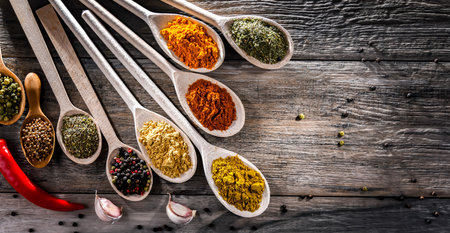 Composition with assortment of spices and herbs.の写真素材