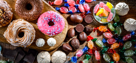 Food products rich in sugar. junk food.の写真素材