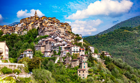 Panoramic view of Apricale in the Province of Imperia, Liguria, Italy
