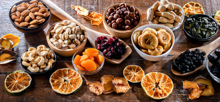 Composition with a variety of dried fruits and assorted nuts. Delicacies.の写真素材