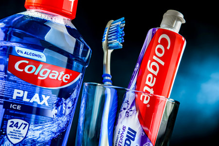POZNAN, POL - JUL 21, 2023: Colgate toothpaste, a brand of oral hygiene products manufactured by American consumer-goods company Colgate-Palmoliveのeditorial素材