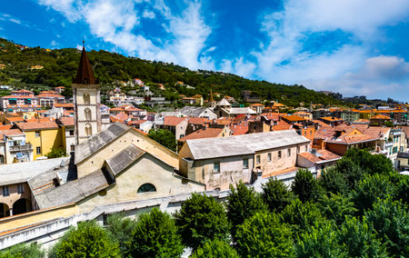 Architecture of Finalborgo, the historical center of Finale Ligure on the Italian Riviera in the province of Imperia, Liguria, Italy.の写真素材