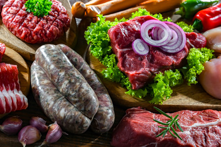 Composition with a variety of meat products.