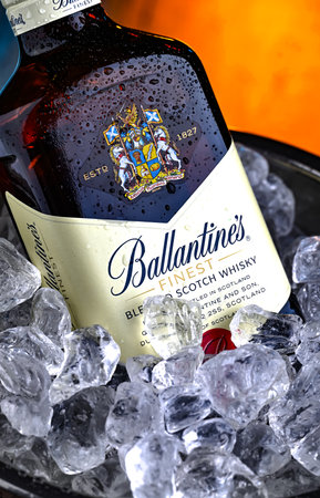 POZNAN, POL - FEB 28, 2024: Bottle of Ballantine's, the world's second highest selling scotch whisky, produced by Pernod Ricard in Dumbarton, Scotlandのeditorial素材