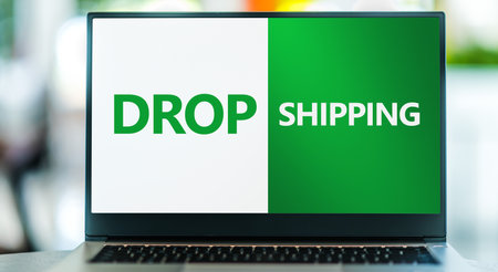 Laptop computer displaying the sign of Drop shipping, a form of popular retail business