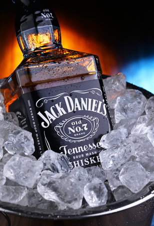 POZNAN, POL - FEB 28, 2024: Bottle of Jack Daniel's, a brand of the best selling American whiskey in the world, produced by the Jack Daniel Distillery and owned by the Brown-Forman Corporation since 1956のeditorial素材