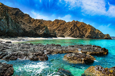 Qantab beach, a popular tourist destination near Muscat, Omanの写真素材