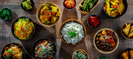 Composition with variety of east asian dishes.の写真素材