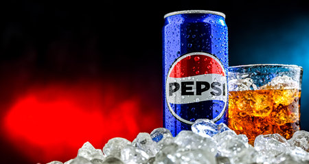 POZNAN, POL - AUG 7, 2024: Can of Pepsi, a carbonated soft drink produced and manufactured by PepsiCo. The beverage was created and developed in 1893 under the name Brad's Drinkのeditorial素材