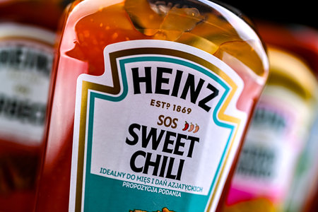 POZNAN, POL - AUG 7, 2024: Heinz products, brand manufactured by the HJ Heinz Company, a division of the Kraft Heinz Company.のeditorial素材