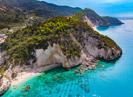 Agios Nikitas Beach, on the coast of Lefkada, in the Ionian Islands of Greeceの写真素材