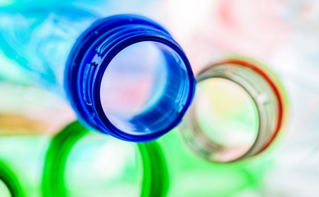 Empty colored drink bottles. Recyclable plastic waste.の写真素材