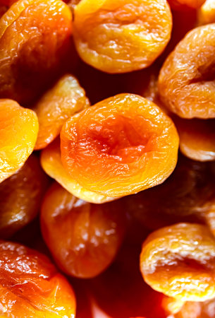 Close-up of soft apricots, dried and pitted.の写真素材