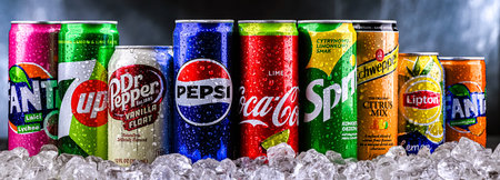 POZNAN, POL - OCT 31, 2024: Products of popular global soft drink brands