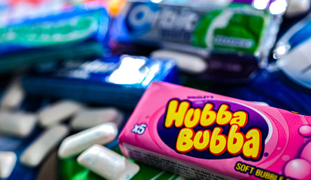 POZNAN, POL - NOV 20, 2024: Variety of popular brands of chewing gums