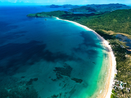 Aerial view of Nacpan Beach near El Nido, Palawan, Philippines.の写真素材