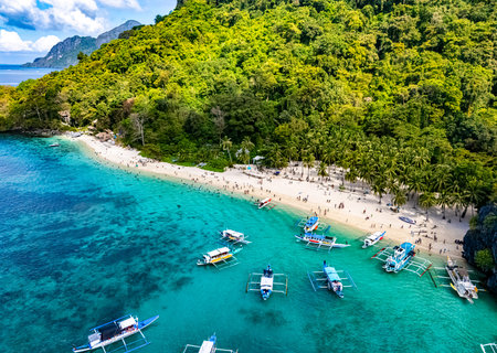 Seven Commandos Beach near El Nido in the north of the Palawan Island, Philippinesの写真素材