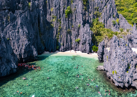 Secret Lagoon at Miniloc Island near El Nido, Palawan, Philippines.の写真素材