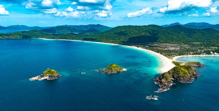 Aerial view of Nacpan Beach near El Nido, Palawan, Philippines.の写真素材