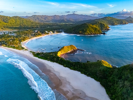 Aerial view of Celiteng Beach near El Nido, Palawan, Philippines.の写真素材