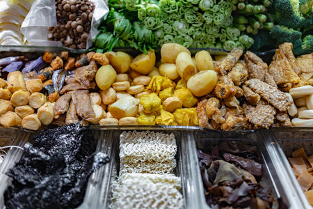 Traditional Asian dishes sold in a shopping mall food court in Singapore.の写真素材