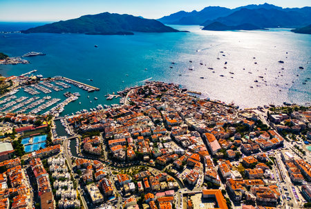 Aerial view of Marmaris in Mugla Province, Turkey.の写真素材