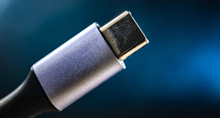 Plug of USB Type-C, to carry audio, video, and other data, eg, to connect to monitors or external drivesの写真素材