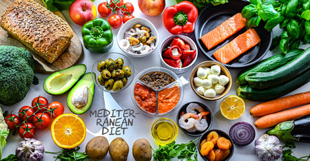 Food products representing the Mediterranean diet.の写真素材