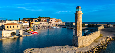 Aerial view of the city of Rethymno, Crete, Greece.