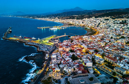 Aerial view of the city of Rethymno, Crete, Greece.