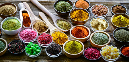 Composition with assortment of spices and herbs.の写真素材