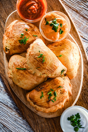 Composition with a dish of oven-baked dumplings