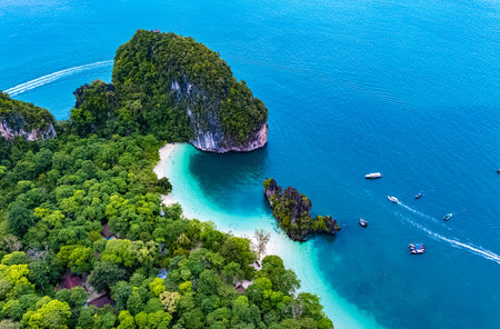 Aerial view of Hong Island near Krabi, Thailandの写真素材