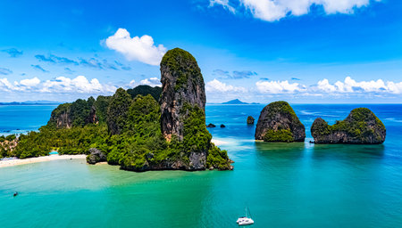 Aerial view of Railay near Krabi, Thailandの写真素材