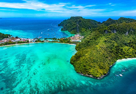 Aerial view of the Phi Phi Island in the Krabi Province, Thailandの写真素材