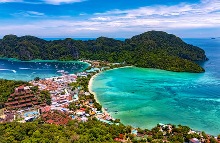 Aerial view of the Phi Phi Island in the Krabi Province, Thailandの写真素材