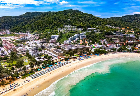 Aerial view of Kata Beach near Patong on Phuket Island, Thailandの写真素材