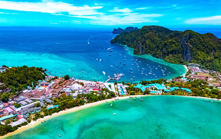 Aerial view of the Phi Phi Island in the Krabi Province, Thailandの写真素材